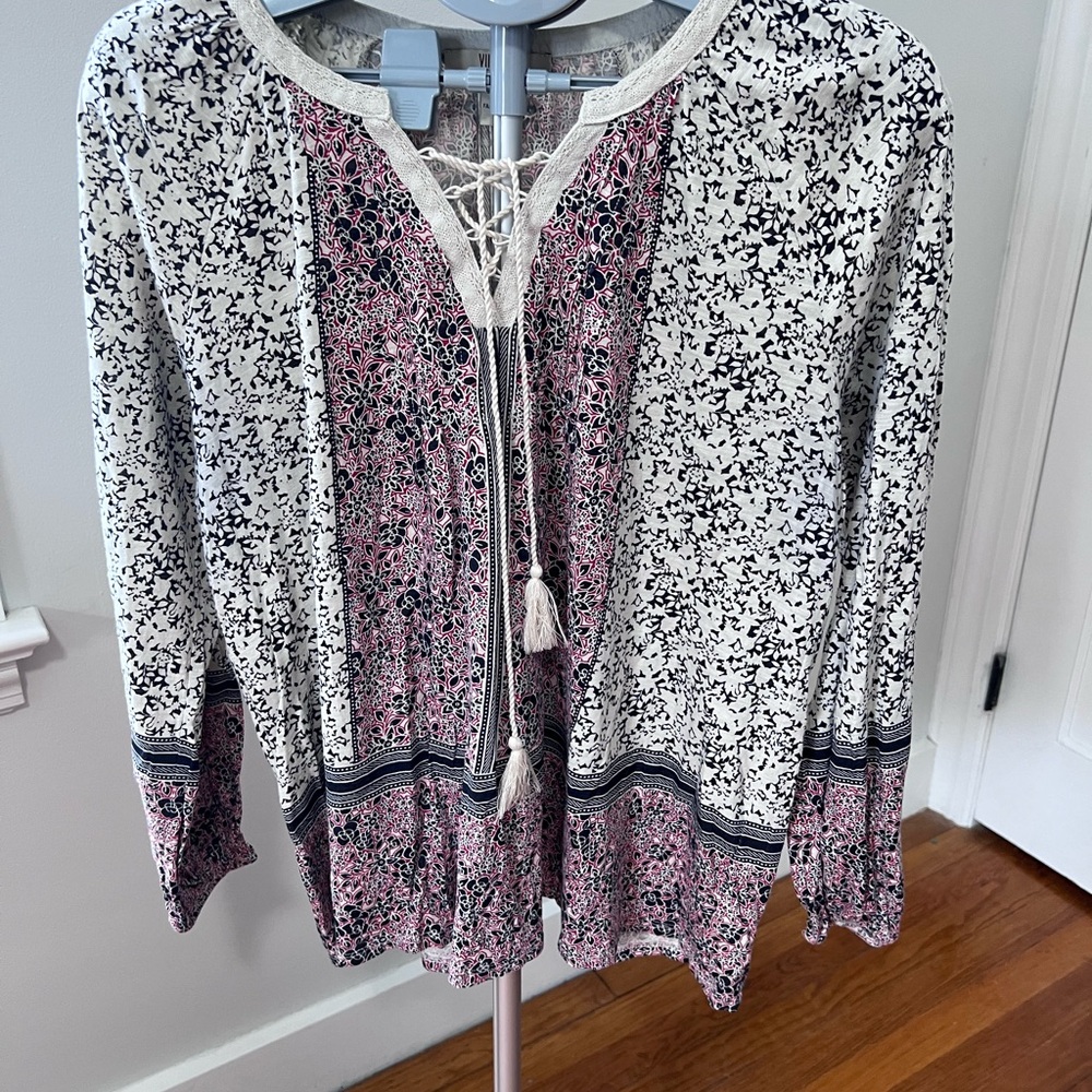 Vintage America Black and red boho Patterned Blouse